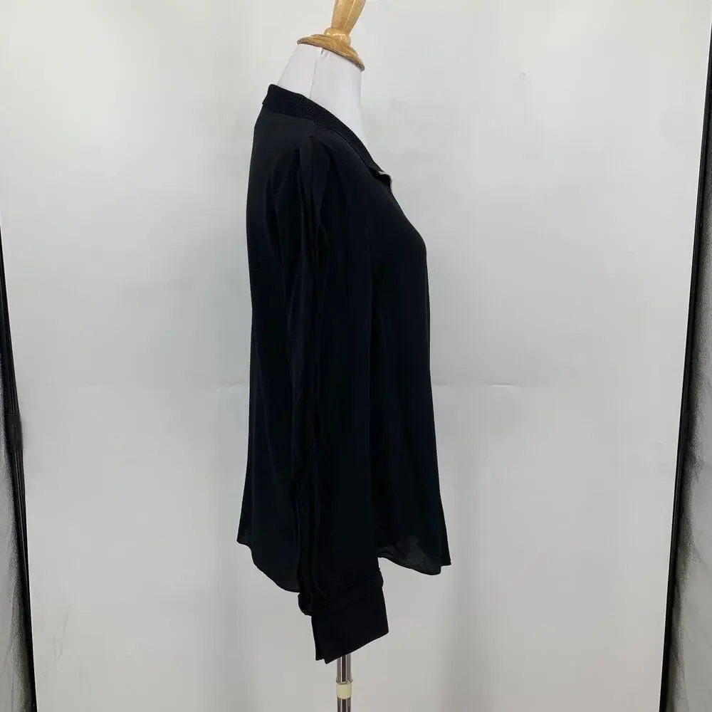 3.1 Phillip Lim Shirt Womens 4 Black Silk Ruffle Long Sleeve Quarter Zip Blouse - Picture 8 of 15